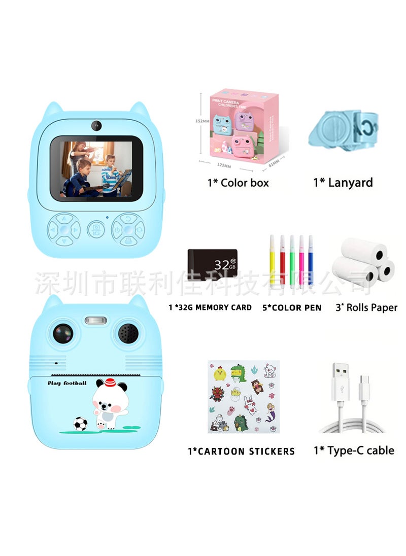 New product private model Polaroid childrens camera HD shooting instant toy game distribution support cross-border D8S blue +32G(2.4-inch screen)