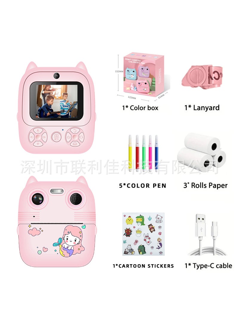 New product private model Polaroid childrens camera HD shooting instant toy game distribution support cross-border D8S pink (2.4-inch screen)