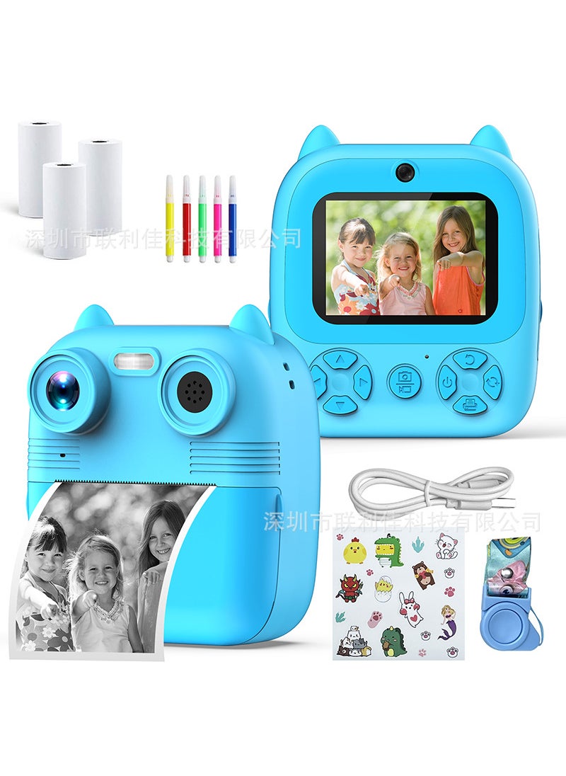 New product private model Polaroid childrens camera HD shooting instant toy game distribution support cross-border D8 Blue (2.8-inch screen)