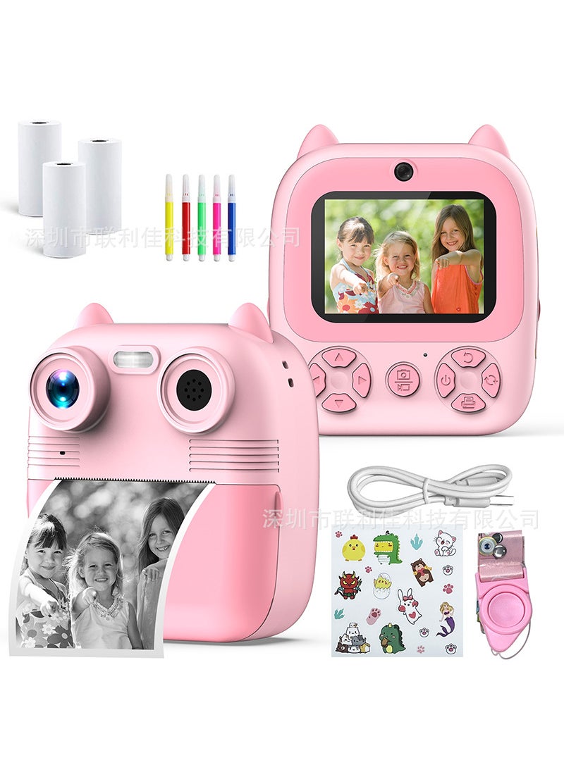 New product private model Polaroid childrens camera HD shooting instant toy game distribution support cross-border D8 pink (2.8-inch screen)