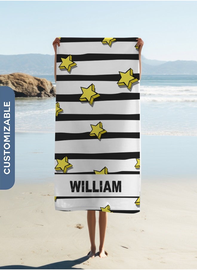 Personalised Beach Towel - Yellow Stars Printed Towel (70x140cm)