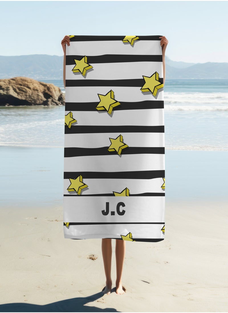 Personalised Beach Towel - Yellow Stars Printed Towel (70x140cm)