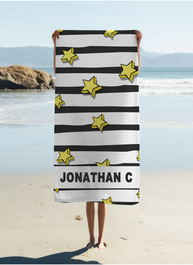 Personalised Beach Towel - Yellow Stars Printed Towel (70x140cm)