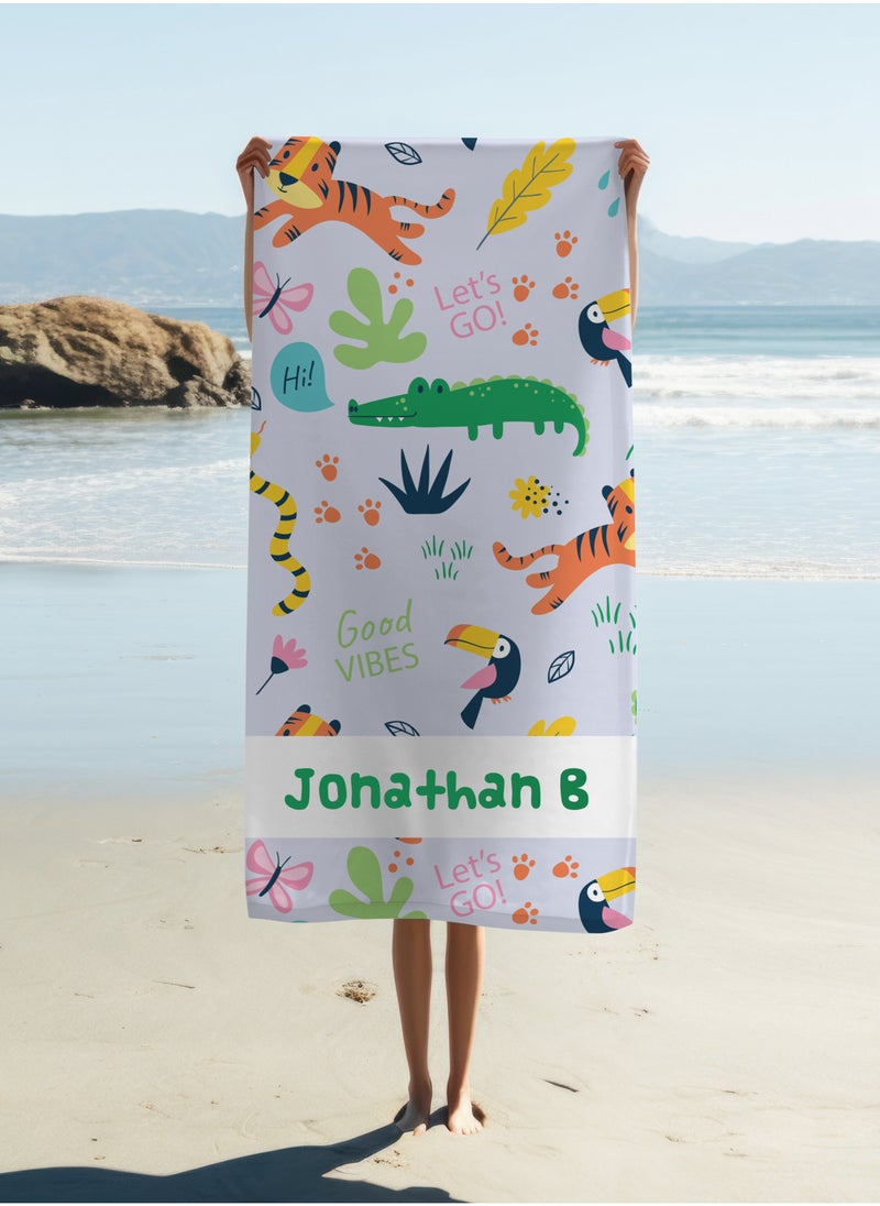 Personalised Beach Towel - Animals Design - Let's go Good Vibes Towel (90x180cm)