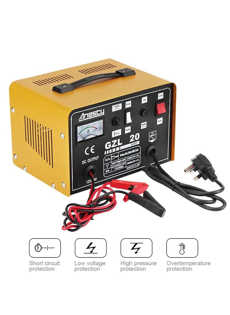 Anesty Car Battery Charger, 12V/24V 20A 20Amp Heavy Duty Battery Charger, Ideal for Various Vehicle Cars Vans Tractors Lead-acid Batteries