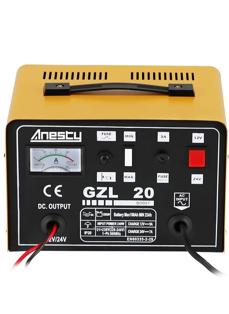 Anesty Car Battery Charger, 12V/24V 20A 20Amp Heavy Duty Battery Charger, Ideal for Various Vehicle Cars Vans Tractors Lead-acid Batteries