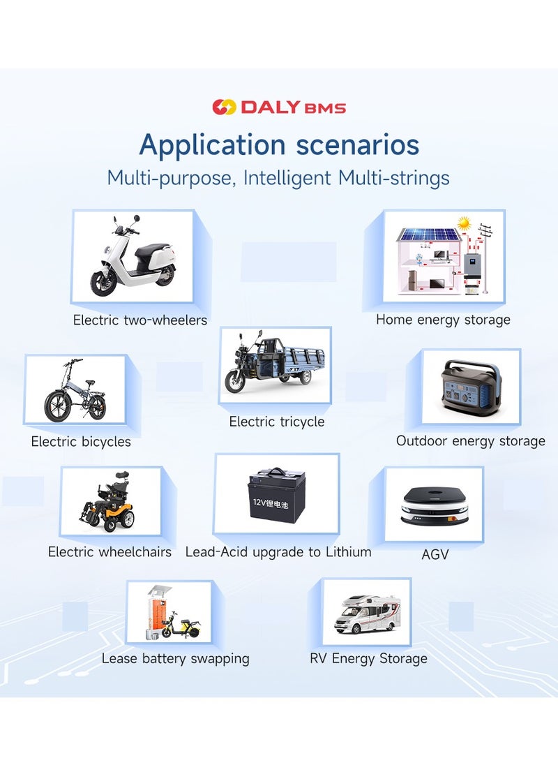 DALY Smart Active Balance BMS 150A to 200A 4S-24S UART & CAN/RS485 Protection Board with Build-in Bluetooth and NTC for LFP/NCM/LTO Lithium Battery Pack