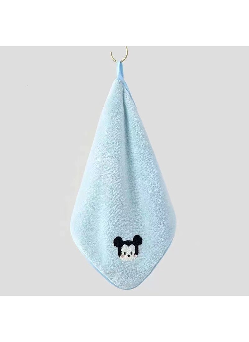 Cute Embroidered Baby Face Towel Soft Absorbent Coral Fleece Mickey Blue [single strip]]