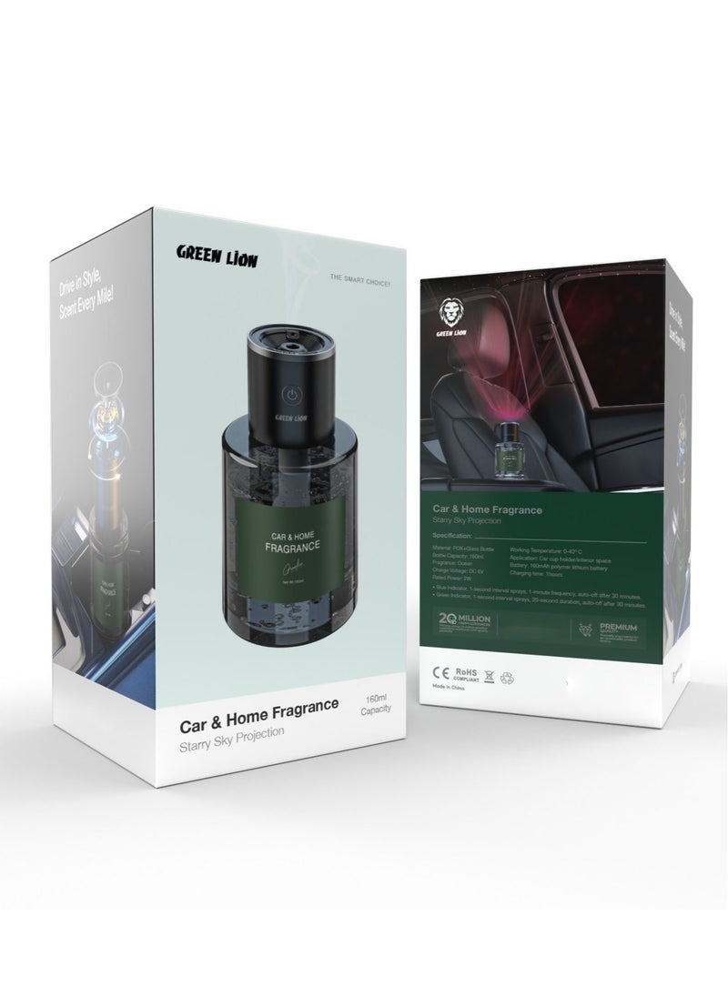 Car & Home Fragrance Starry Sky Projection 160ml / Car cup holder / Interior space Application / Ocean Fragrance / 160mAh Polymer Lithium Battery Capacity / 0-40 C° Working Temperature / 3-4 Days Working / POK + Glass Bottle Material / 2W Rated Power / Type-C Plug in Use / Plant Extract / Clean the Air / Humidify Softly / Atmosphere Lights - Clear