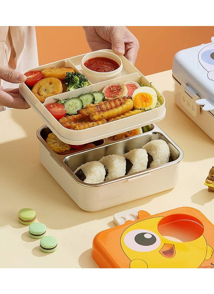 Twisoo Super Chicken Kids Insulated Lunch Box - 1120ml, Stainless Steel, Leakproof Double Decker Bento with Spoon & Soup Bowl, Dishwasher Safe