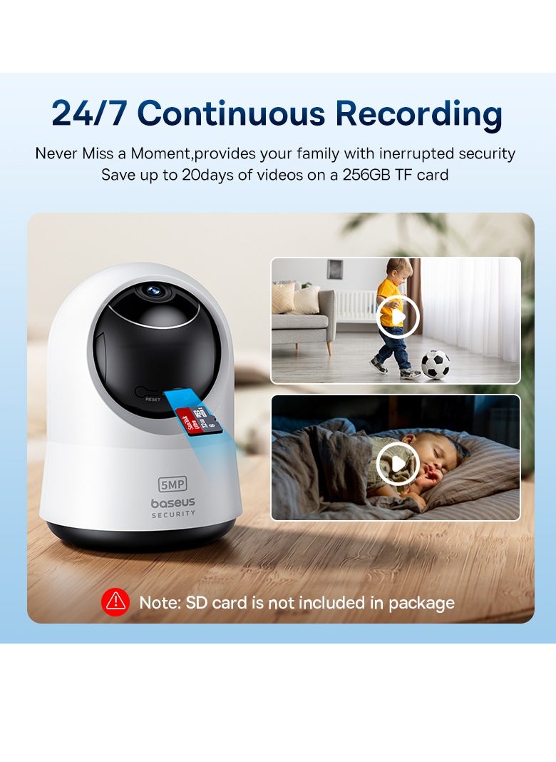 5MP 3K WiFi Indoor Security Camera with Pan & Tilt, 8x Digital Zoom, Two-Way Audio, Night Vision, Motion Detection, Baby Monitor, Supports 256GB MicroSD, Compatible with Google Assistant & Amazon Alexa, Remote Management via App, Ideal for Home Surveillance