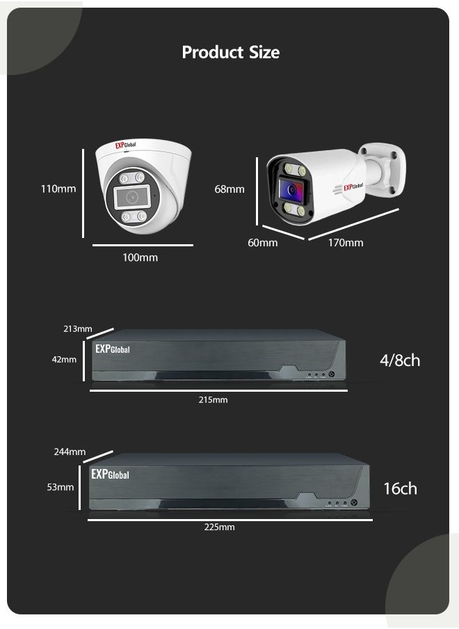 IP video surveillance kit with 4 built-in 5 megapixel cameras and infrared illumination (cable not included)