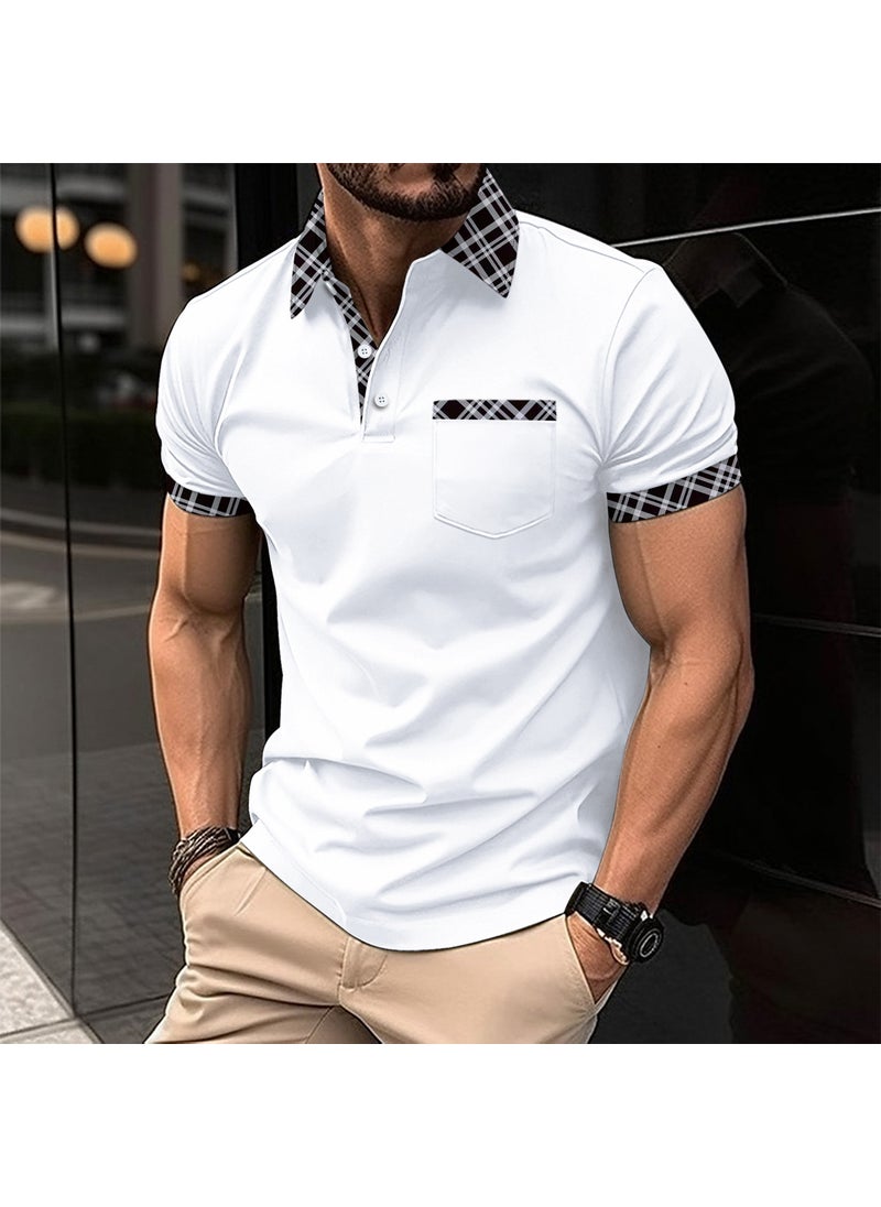 New Mens Casual Pocket Polo Shirt White