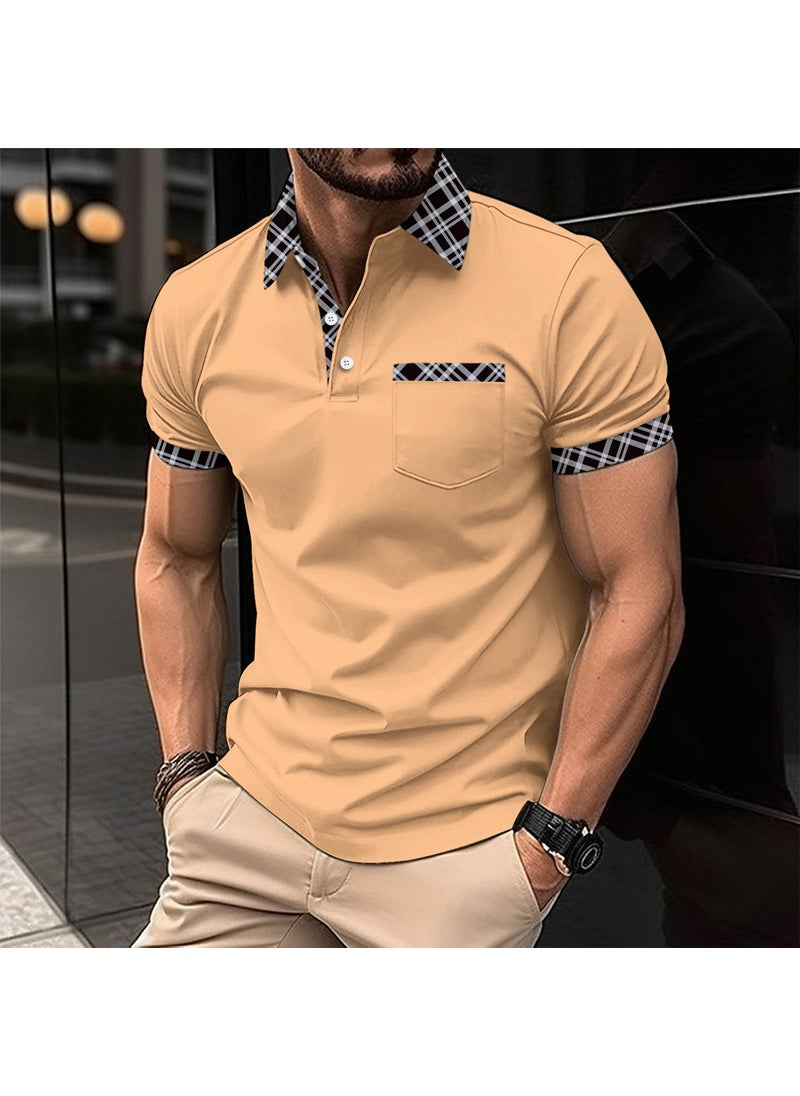 New Mens Casual Pocket Polo Shirt Khaki