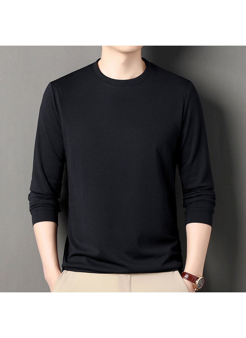 Mens Waffle Knit Long Sleeve Tee Autumn Casual Solid Crewneck Sweatshirt Beige