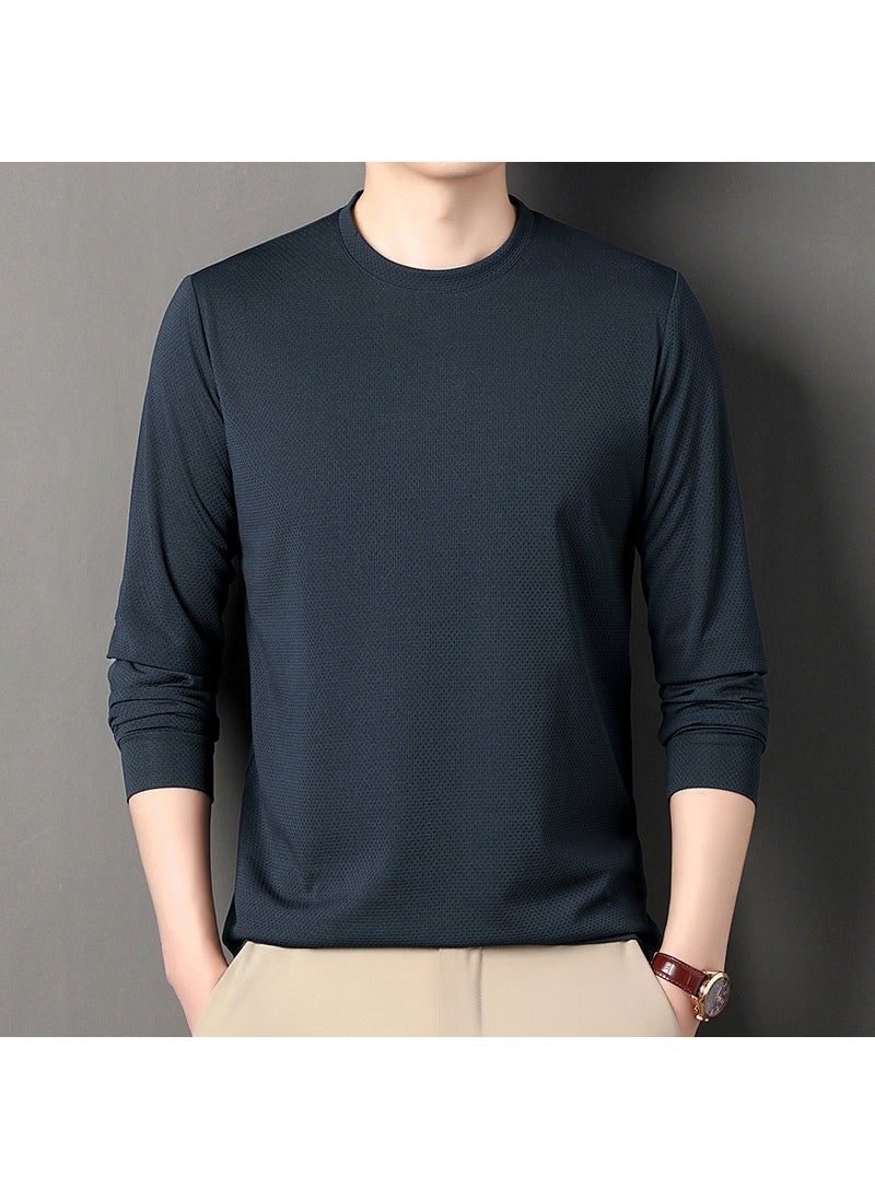 Mens Waffle Knit Long Sleeve Tee Autumn Casual Solid Crewneck Sweatshirt Beige