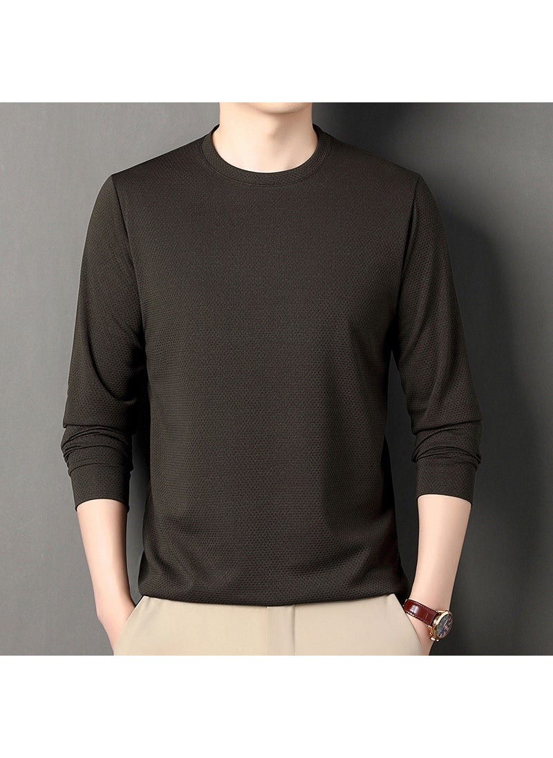 Mens Waffle Knit Long Sleeve Tee Autumn Casual Solid Crewneck Sweatshirt Beige