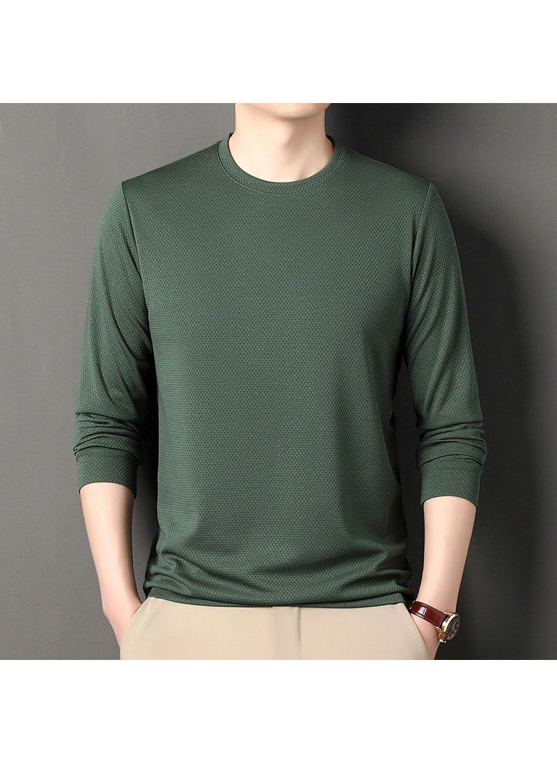 Mens Waffle Knit Long Sleeve Tee Autumn Casual Solid Crewneck Sweatshirt Beige