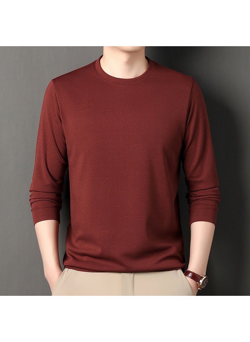 Mens Waffle Knit Long Sleeve Tee Autumn Casual Solid Crewneck Sweatshirt Beige