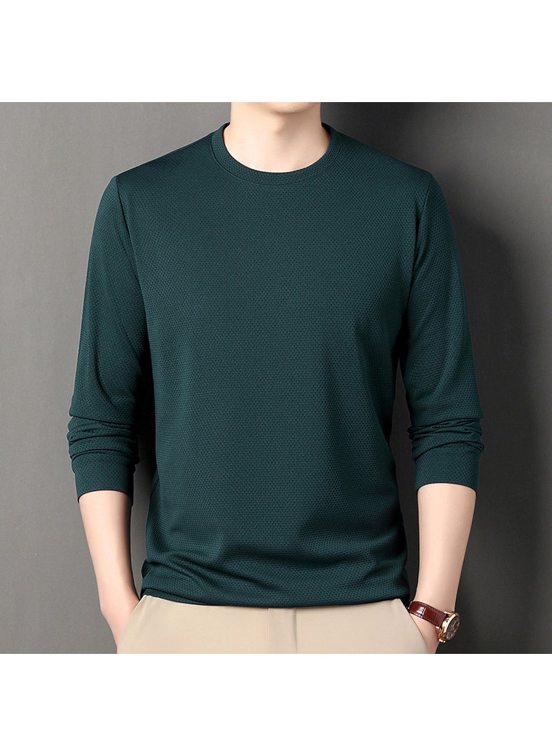 Mens Waffle Knit Long Sleeve Tee Autumn Casual Solid Crewneck Sweatshirt Beige