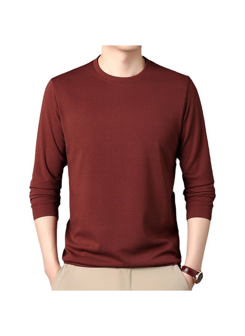 Mens Waffle Knit Long Sleeve Tee Autumn Casual Solid Crewneck Sweatshirt Black