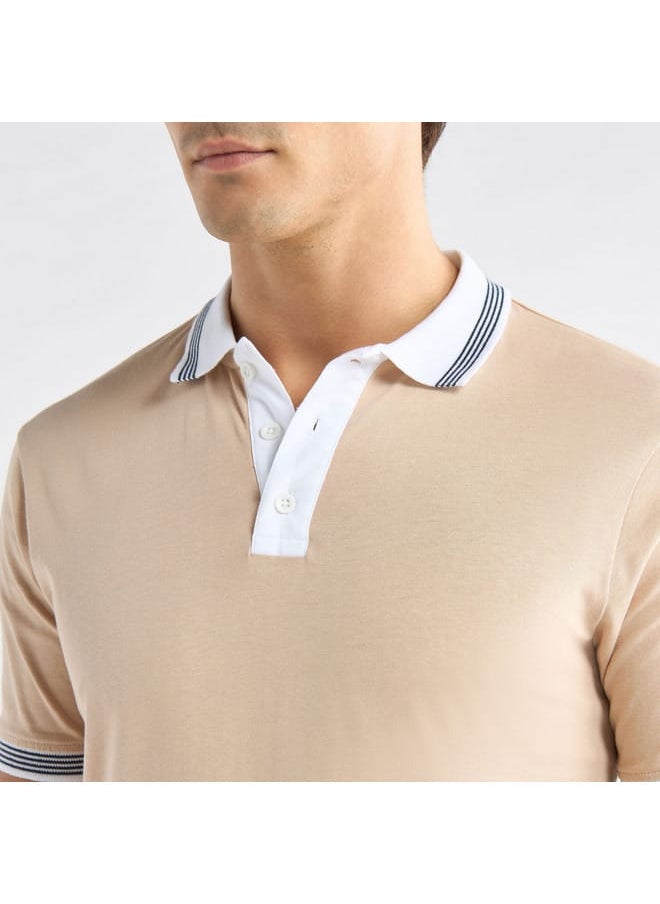 Colourblock Polo T-shirt with Short Sleeves and Button Closure