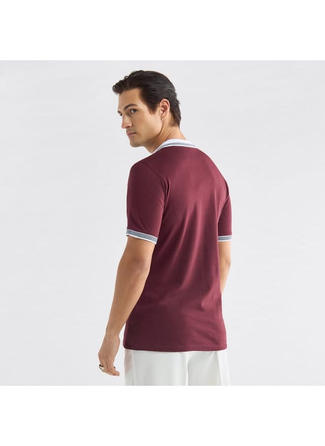 Colourblock Polo T-shirt with Short Sleeves and Button Closure