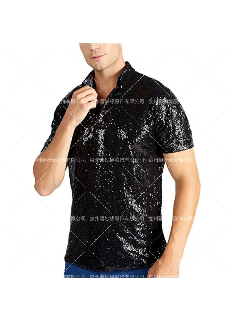 Cross Border Mens T-Shirt Retro Disco Polo Mens Shirt 70 s Carnival Costume Burning Man T-Shirt Gold