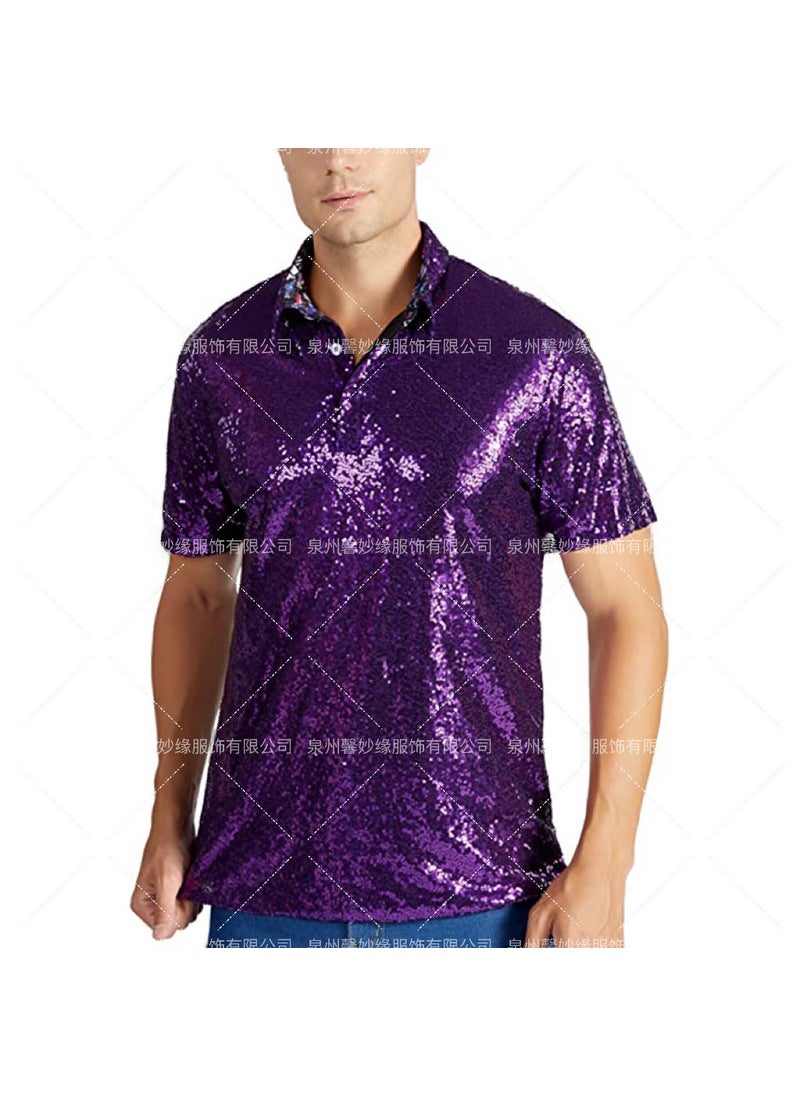 Cross Border Mens T-Shirt Retro Disco Polo Mens Shirt 70 s Carnival Costume Burning Man T-Shirt Gold