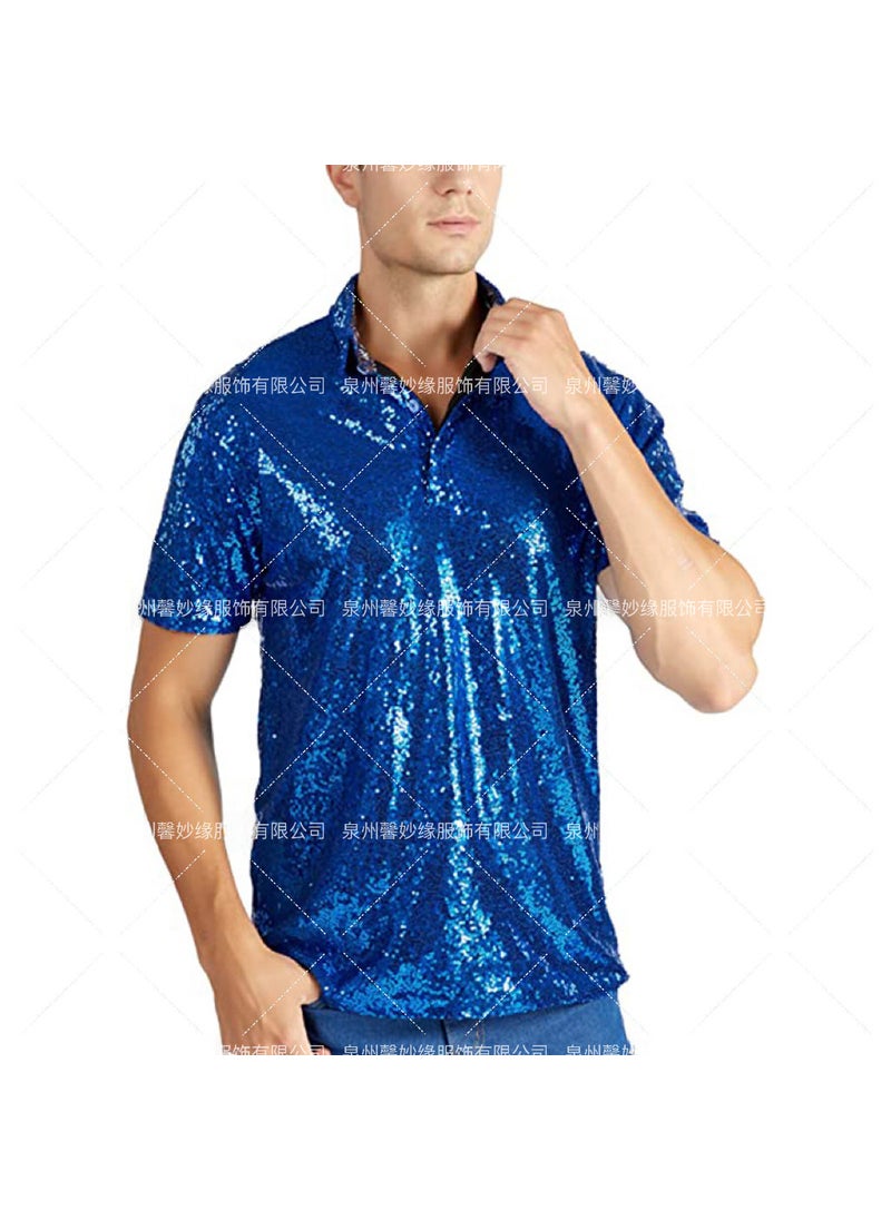 Cross Border Mens T-Shirt Retro Disco Polo Mens Shirt 70 s Carnival Costume Burning Man T-Shirt Gold