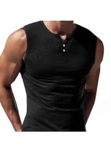 Mens sleeveless T-shirt cross-border foreign trade leisure sports basic short-sleeved lightweight T-shirt vest new factory direct sales Black