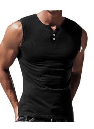 Mens sleeveless T-shirt cross-border foreign trade leisure sports basic short-sleeved lightweight T-shirt vest new factory direct sales Black