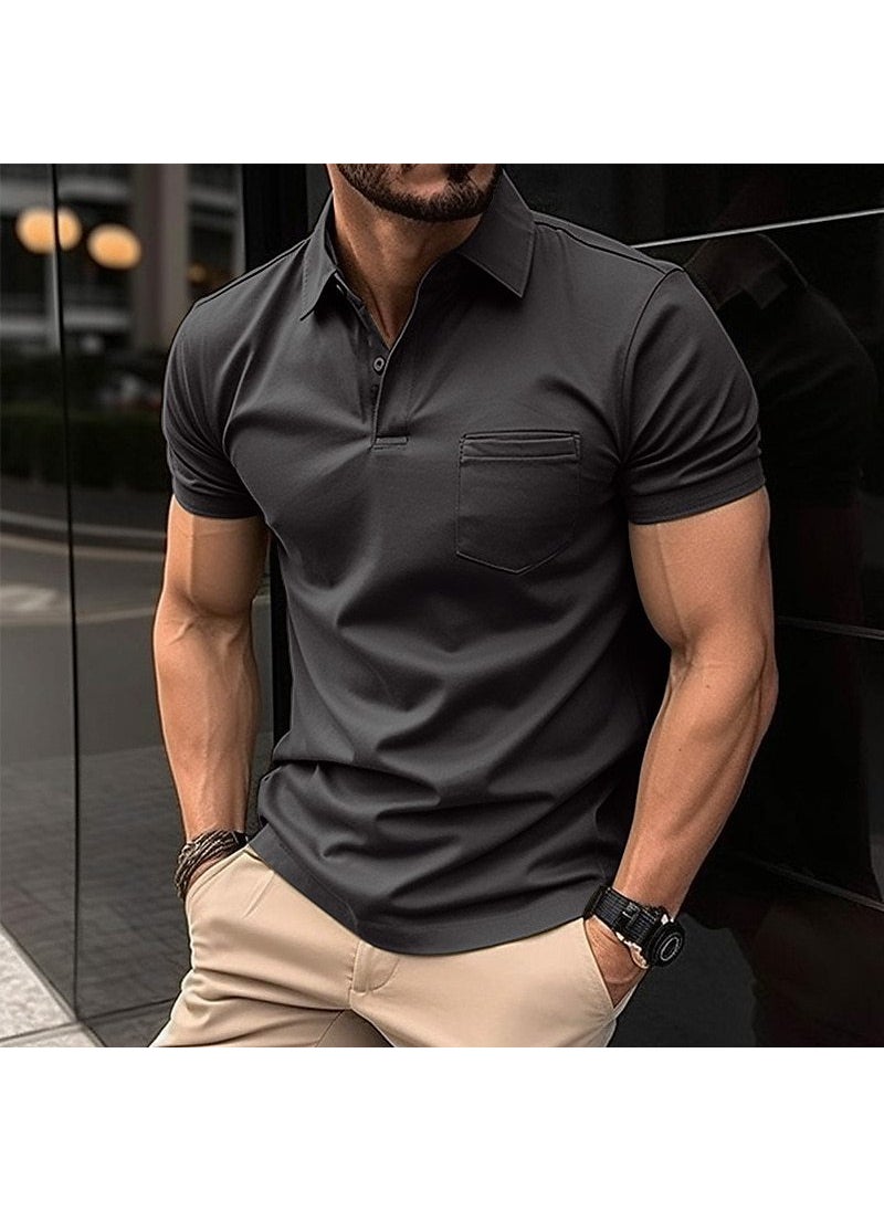 2023 Summer Mens POLO Shirt with Button Pocket Black