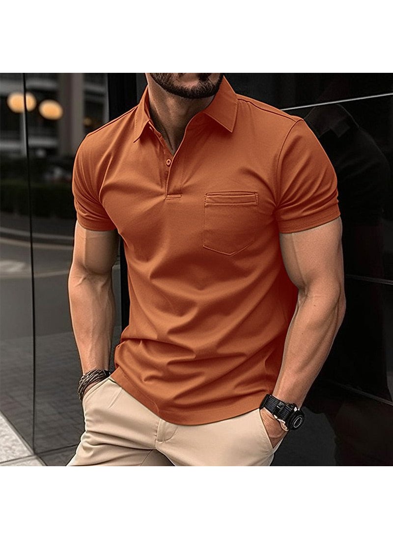 2023 Summer Mens POLO Shirt with Button Pocket Orange