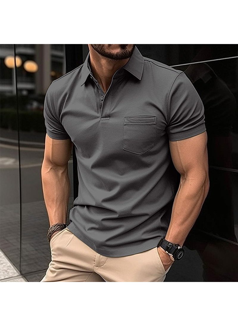 2023 Summer Mens POLO Shirt with Button Pocket Grey