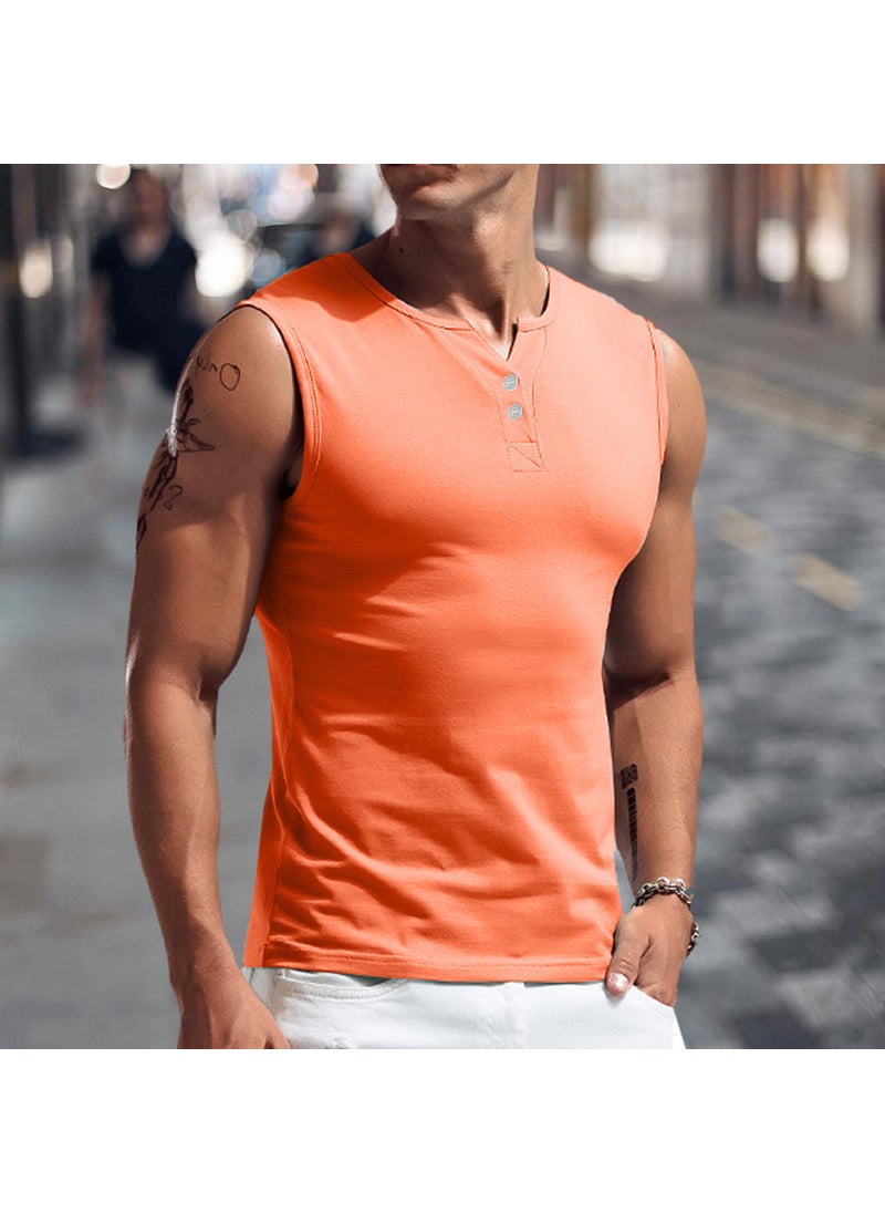 Mens sleeveless T-shirt cross-border foreign trade leisure sports basic short-sleeved lightweight T-shirt vest new factory direct sales Orange