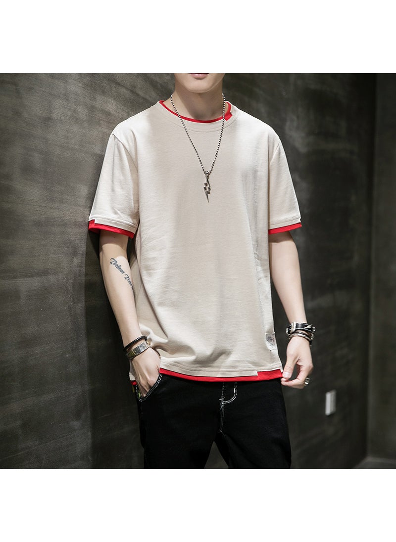 Short-sleeved T-shirt Mens Summer Pure Cotton New Fashion Brand T-shirt Loose Half-sleeved T-shirt Clothes Mens Round Neck Top for Men White