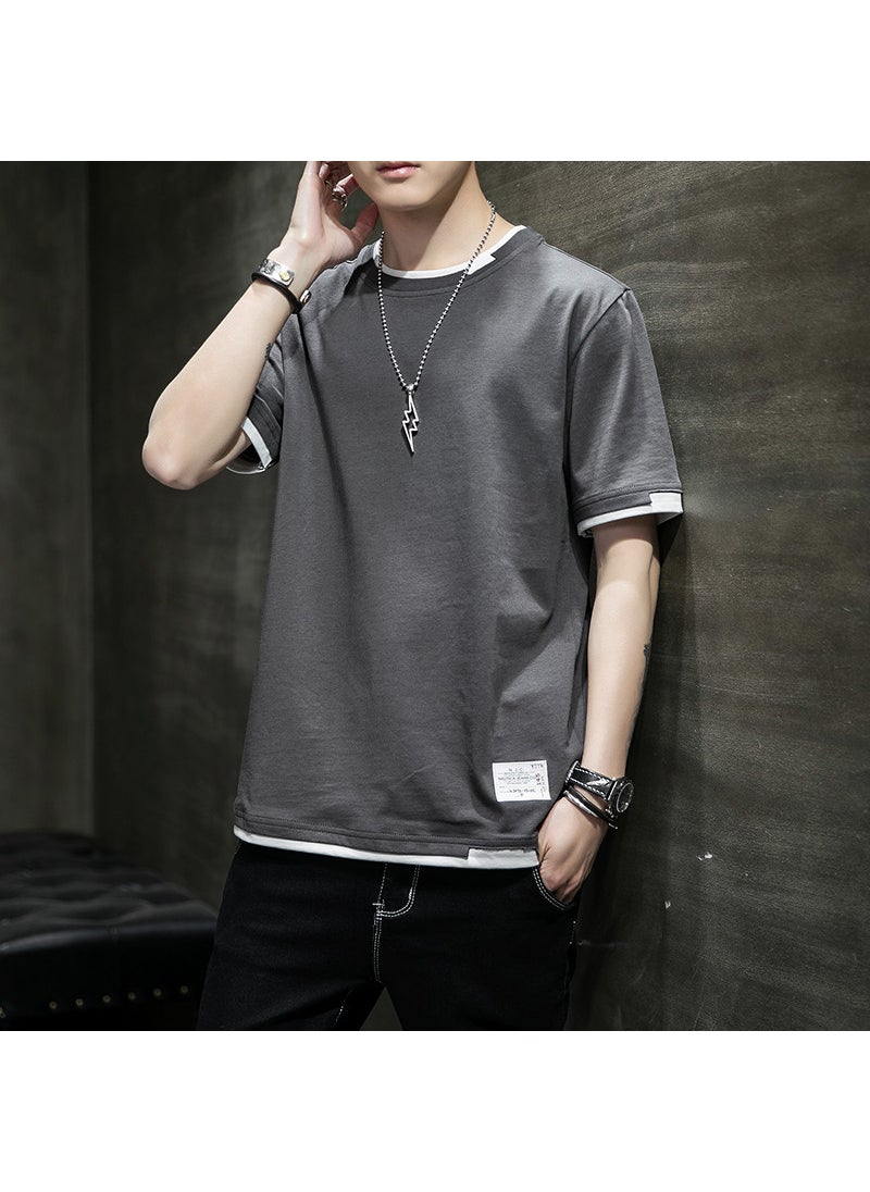 Short-sleeved T-shirt Mens Summer Pure Cotton New Fashion Brand T-shirt Loose Half-sleeved T-shirt Clothes Mens Round Neck Top for Men Dark gray