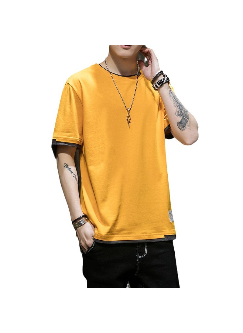 Short-sleeved T-shirt Mens Summer Pure Cotton New Fashion Brand T-shirt Loose Half-sleeved T-shirt Clothes Mens Round Neck Top for Men Black