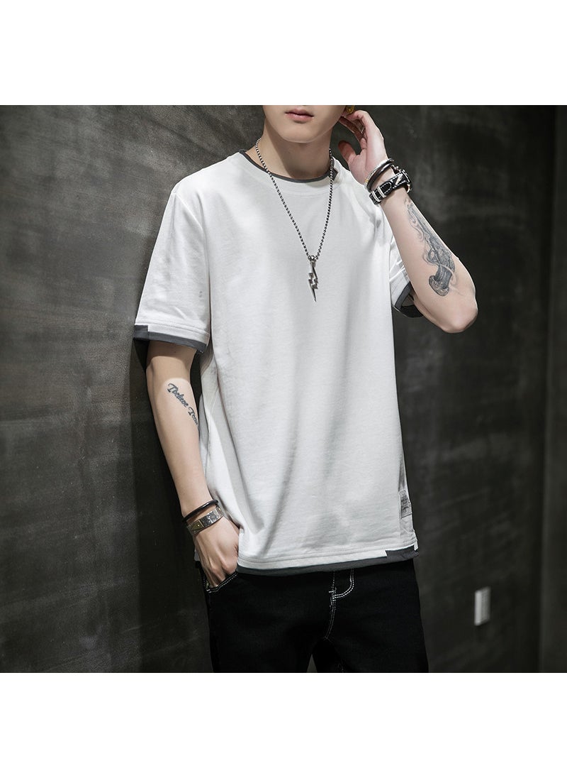 Short-sleeved T-shirt Mens Summer Pure Cotton New Fashion Brand T-shirt Loose Half-sleeved T-shirt Clothes Mens Round Neck Top for Men Denim Blue