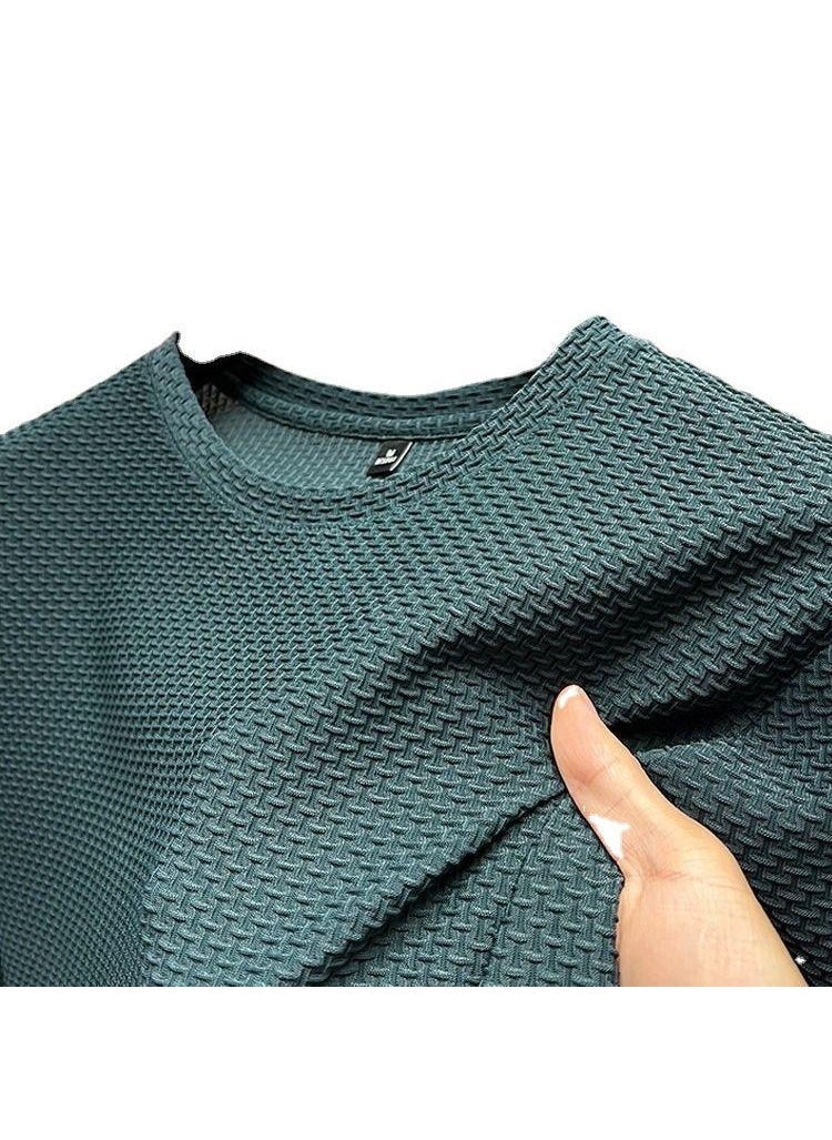 2023 New Stretch Slub Mesh Ice Silk T-shirt Mens Short-sleeved Round Neck Half-sleeved Mens Base Shirt Summer Mens T-shirt Black