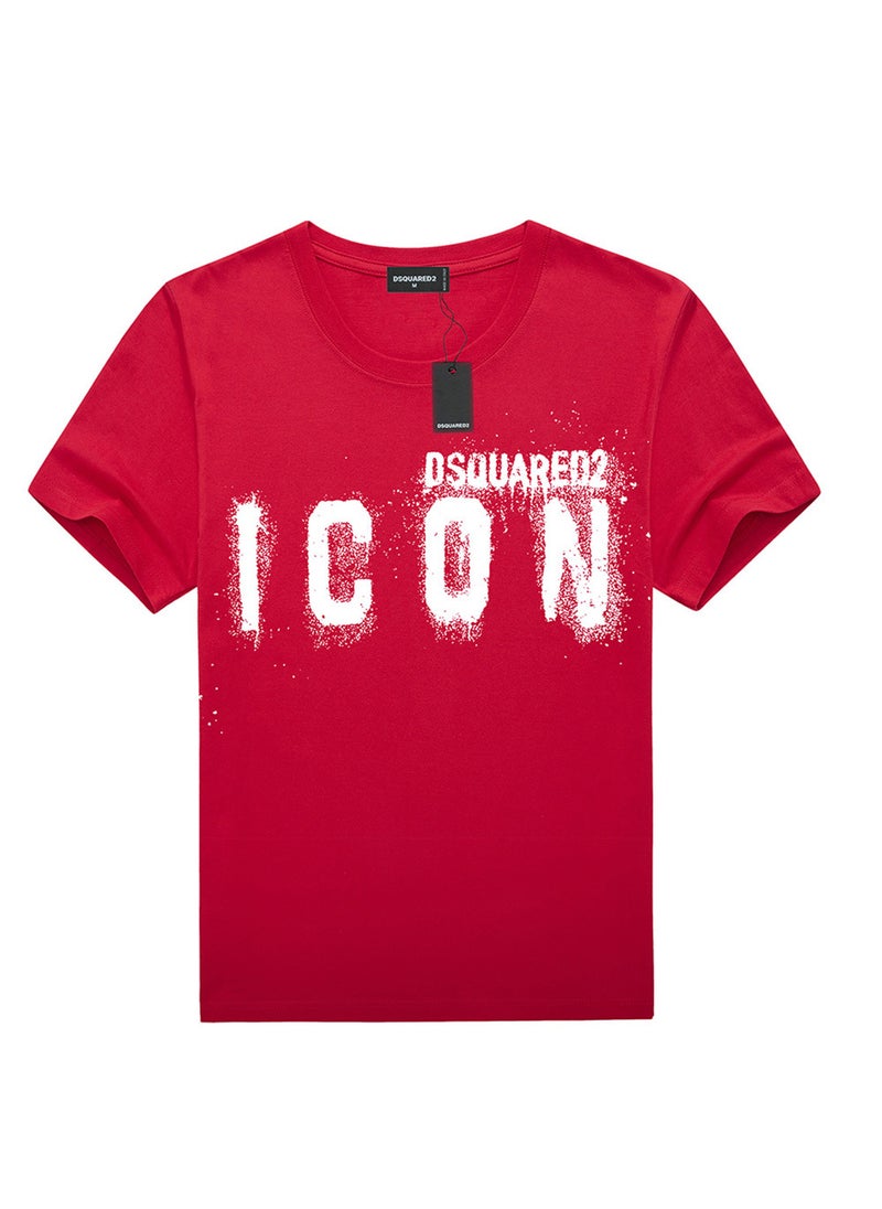 Short-sleeved T-shirt Mens 2023 Summer New European and American Trendy Loose Mens Graffiti Craft Heavy Cotton All-match Top DSQ-921 red