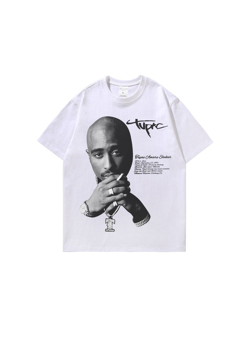 Hip-Hop Print Tee Heavyweight Washed Oversized White