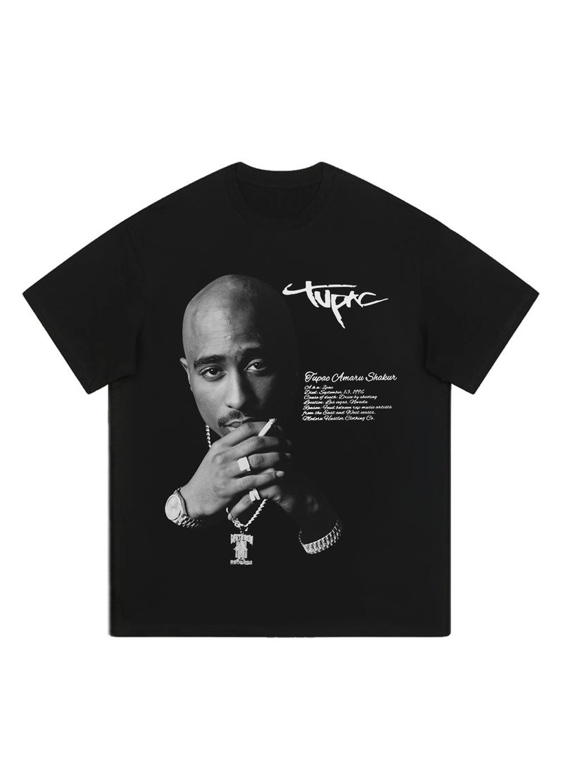 Hip-Hop Print Tee Heavyweight Washed Oversized Black