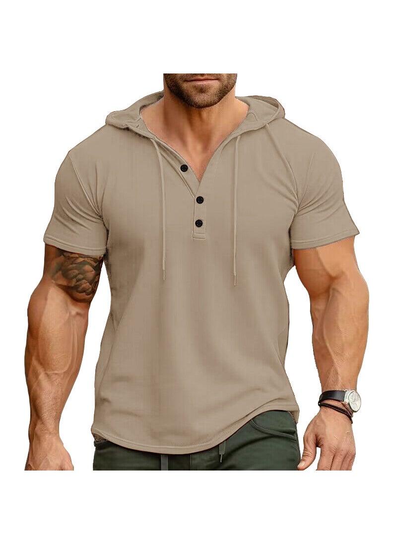 Cross-Border Mens sports fitness mens short-sleeved T-shirt European and American hoodie top foreign trade American Henry shirt wholesale Green