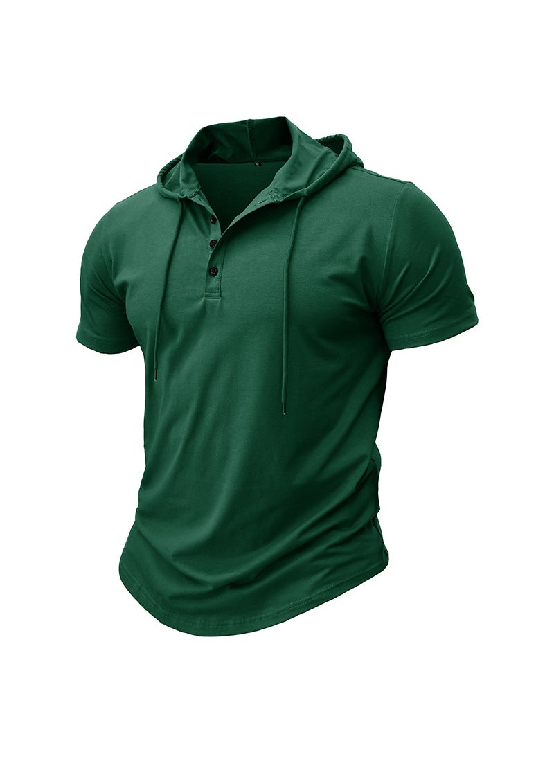 Cross-Border Mens sports fitness mens short-sleeved T-shirt European and American hoodie top foreign trade American Henry shirt wholesale Green