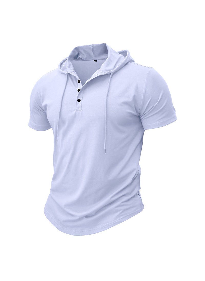 Cross-Border Mens sports fitness mens short-sleeved T-shirt European and American hoodie top foreign trade American Henry shirt wholesale White