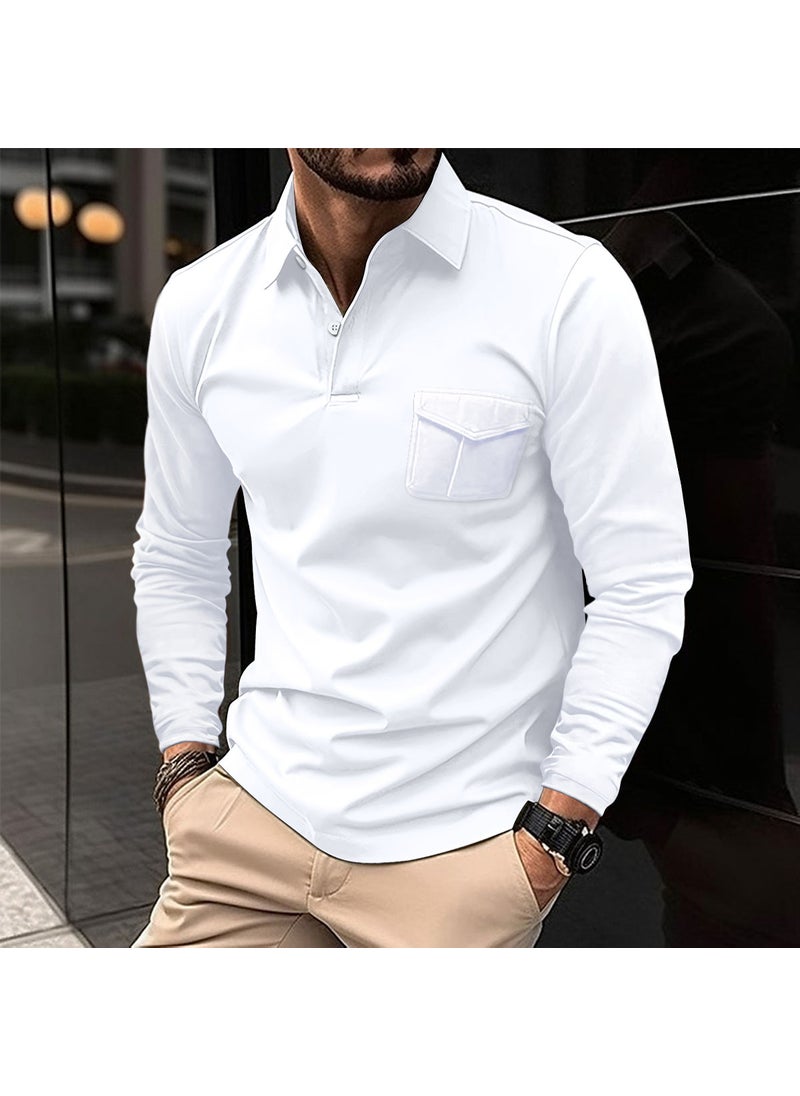 2023 Autumn Winter Mens Long Sleeve Polo Shirt Casual Collar Denim Blue