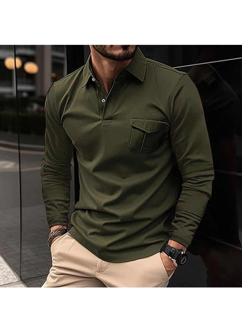 2023 Autumn Winter Mens Long Sleeve Polo Shirt Casual Collar Denim Blue