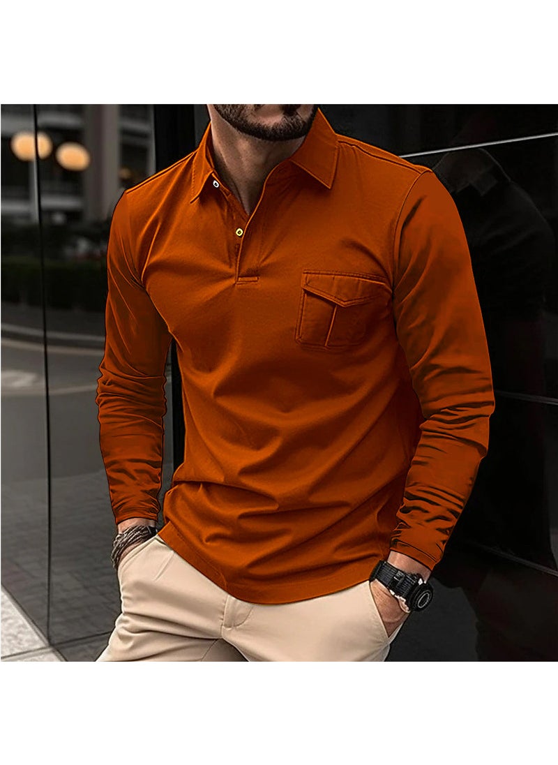 2023 Autumn Winter Mens Long Sleeve Polo Shirt Casual Collar Denim Blue